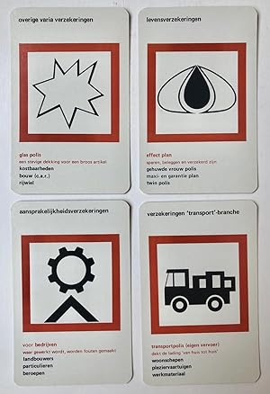 [GAME 1970, INSURANCE, ENNIA] Kwartetspel Ennia-verzekeringen, 1970, 36 kaarten met soorten verze...