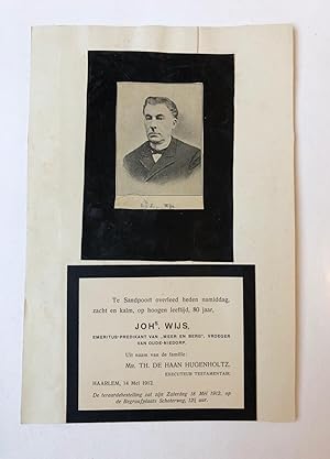 WIJS Stukken betr. het overlijden van Ds. Johannes Wijs, Haarlem 1912, overleden te Santpoort, ou...