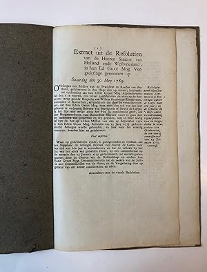 ZIMMERMAN, ROTTERDAM Extract uit de Resolutien van de Staten van Holland d.d. 30-5-1789 betr. sau...