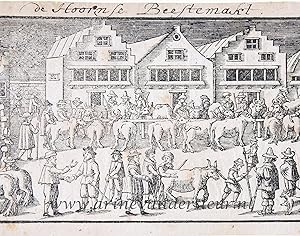 [Antique print, woodcut] HOORN, VEEMARKT, HOUTSNEDE "De Hoornse Beestemarkt", (re-) published ca....