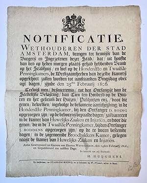 [PRINTED PUBLICATION, 1806, AMSTERDAM, FIRE, BRAND STADHUIS] Notificatie van wethouders van Amste...