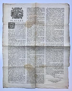 [Pamphlet 1771, Bier, Brandewijn] Placaat van de Staten van Holland dd. 20-12-1771 met verbod op ...