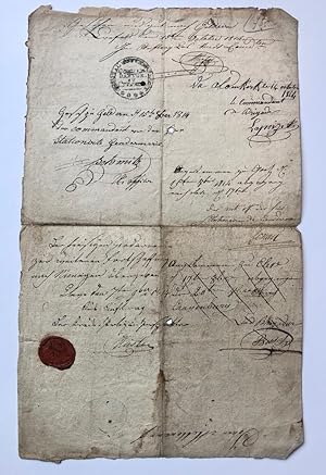 [German document, Reisepass , 1814] Transport Zettel (= paspoort ), dd. Koblenz 4-10-1814, voor J...