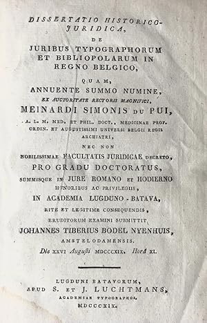 [Dissertation 1819] Dissertatio historico-juridica, de juribus typographorum et bibliopolarum in ...