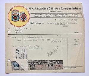 [Receipt, sugar factory, 1936] Nota van N.V. R. Buisman's Gebrande Suikerpoederfabriek (koffiestr...