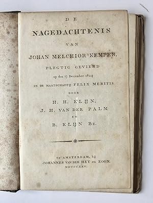[Book with manuscripts J.M. Kemper, 1824] Exemplaar van het gedrukte boek 'De nagedachtenis van J...