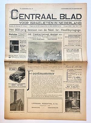 [Newspaper, Judaica, Amsterdam, 1935] Centraal blad voor Israelieten in Nederland, 14-11-1935. He...