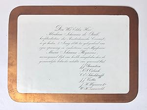 [Marriage card, Amsterdamsche courant, 1856] Fraai gedrukt kaartje, 11x15 cm. betr. geschenk bij ...