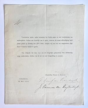 [Printed publication 1870] Circulaire betr. het voorgenomen huwelijk van F. graaf van Randwijck e...