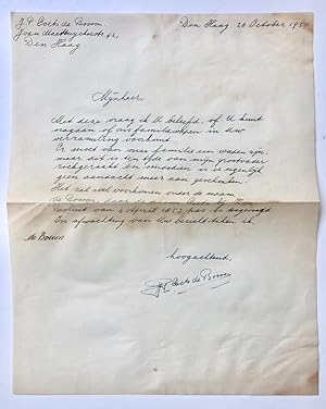 Seller image for [Manuscript, 1950] Brief van J.P. Coets de Bosson, d.d. Den Haag 1950, aan G. Halwasse betr. familiewapen De Bosson. Manuscript, 2 pag. for sale by Antiquariaat Arine van der Steur / ILAB