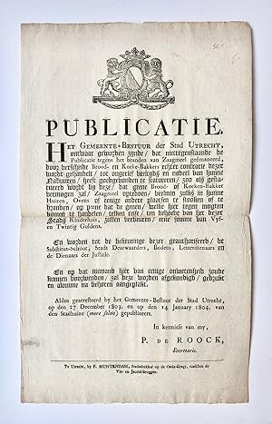 [Printed publication 1803] Publicatie van gemeentebestuur van Utrecht, d.d. 27-12-1803 met verbod...