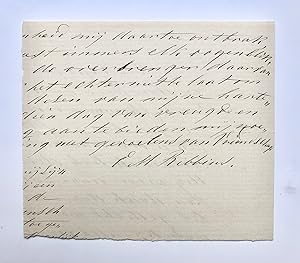 [Manuscript, autograph] Fragment van brief met handtekening E.M. Ribbius, manuscript, 19e eeuws.