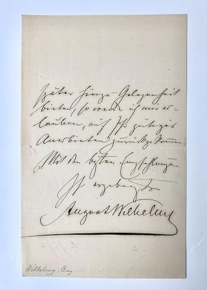 [Manuscript, music, 1860] Letter of the German violist August Wilhelmy (Wilhelmj), manuscript, ca...