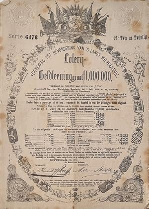 [Lottery, 1871] LOTERIJ, MILITARIA: 2 loten in de geldlening van de Ver. tot bevordering van 's l...