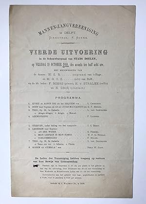 [Printed publication, music, Delft 1889] Programm of the 4e uitvoering mannenzangvereeniging te D...