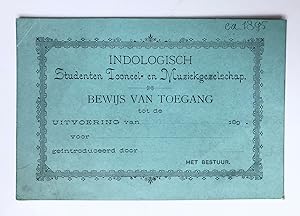 [Printed card, Indie, Delft 1895] Bewijs van toegang voor uitvoering van het Indologisch studente...