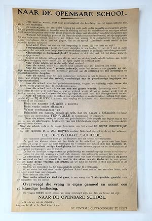 [Printed publication, public school, ca 1920] Oproep 'Naar de openbare school', door de Centrale ...