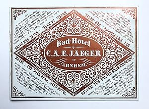 [Address card, Arnhem, ca 1850] Adress card in porcelain print of Bad Hotel C.A.E. Jaeger in Arnh...