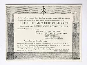 [Death announcement 1943] Two printed death announcements for J.H.H. Marres. Maastricht, 1943, 2 pp.