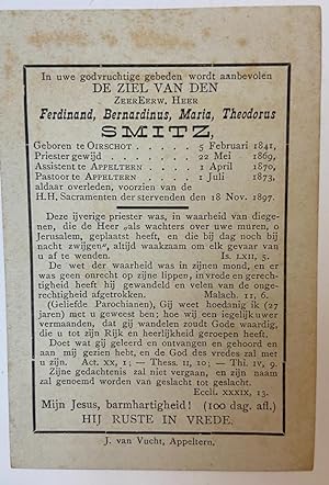 [Prayer card, bidprentje 1897] Prayer card, bidprentje, for F.B.M.Th. Smitz (1841-1897), pastor i...