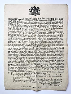 [Broadsheet 1785, Amsterdam, Bakery] Printed publication of the city council of Amsterdam d.d. 26...