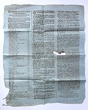 [Publication, patent law, taxes, Amsterdam, 1809] Printed publication "Kennisgeving van stadsbest...