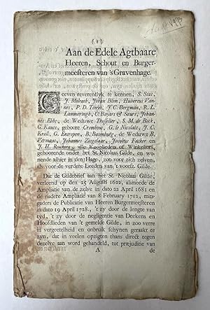 [The Hague, shopkeeper society, Judaica, ca 1750 ] Request of the shopkeepers/merchants (kooplied...