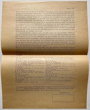 Manuscript 1947 I Letter with regard to 80th birthday of dr. M.G. de Boer, 1947, 4°, printed, 1 p.