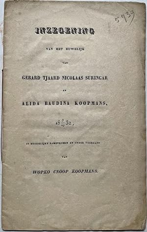 Printed document marriage I Inzegening van het huwelijk van Gerard Tj. Nic. Suringar en Alida B. ...