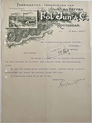 Letter Rotterdam company 1915 | Brief met fraai briefhoofd van firma Fol jr. en Co. te Rotterdam,...