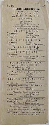 Printed publication 1859 The Hague | Predikbeurtenblaadje (schedule for the church services), d.d...