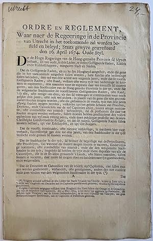 Printed publication 1748 Utrecht | Ordre en reglement waar naer de regeeringe in de provincie van...