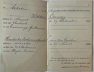 [Marriage, 1895] Trouwboekje (Schoten 1926) voor Wolter Overweg, geb. Meppel 1895, zoon van Hendr...