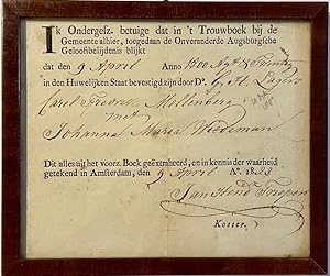 Marriage document 1823 | Verklaring van het door ds. G.H. Lagers bevestigde huwelijk tussen Carel...