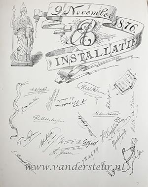 STUDENTEN, UTRECHT--- Gedachtenisprent 'Installatie EAB 9-11-1876'. Litho van Grolman met afbeeld...