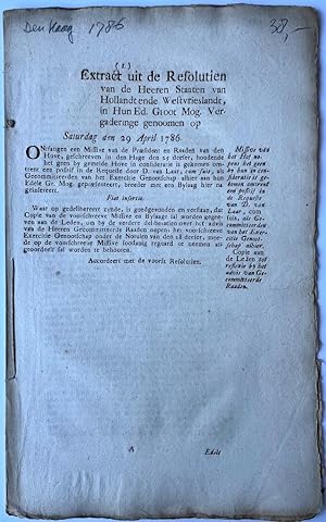 History The Hague 1786 | Missive van het hof nopens (.) een positif in de requeste van D. van Laa...