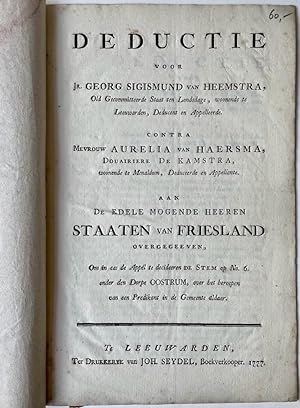 Frisia, Friesland 1777 | Deductie voor jr. G.S. van Heemstra (.) contra mevr. Aurelia van Haersma...