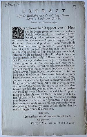 Printed publication Utrecht 1693 | Extract uyt de resolutien van (.) staten 's lands van Utrecht ...