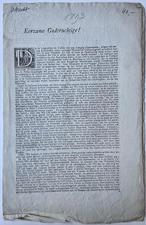 Printed publication Utrecht 1793 | Eerzame Godvruchtige! Utrecht 14-1-1793, getekend B.C. van Lyn...