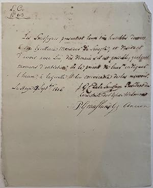 Manuscript The Hague 1806 | Briefje van president en ouderling van de Waalse kerk te 's-Gravenhag...