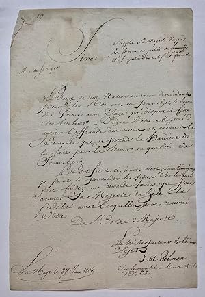 [Manuscript, Letter, Sommelier POLMAN 1806] Request van J.M(?) Polman, d.d. Gravenhage 27-6-1806,...