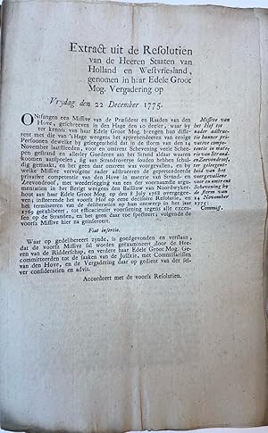 [Original publication 1775] Extract uit de Resolutien van (.) Staaten van Holland (.) 22-12-1775....