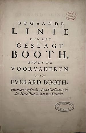 Opgaande linie van het geslagt Booth, zijnde de voorvaderen van Everard Booth, heer van Mijdrecht...