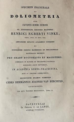 Specimen inaugurale de doliometria [.] Deventer J. de Lange 1839
