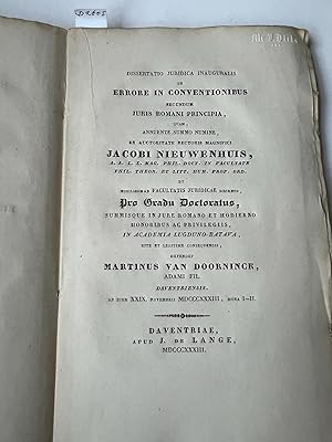 Legal dissertation Van Doorninck 1833 | Dissertatio juridica inauguralis de errore in conventioni...