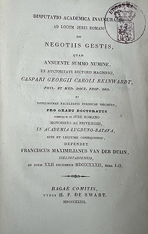 Legal dissertation Van der Duijn 1832 | Disputatio academica inaugurale ad locum juris Romani de ...
