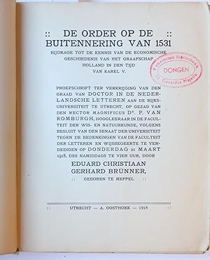 De order op de buitennering van 1531. Bijdrage tot de kennis van de economische geschiedenis van ...