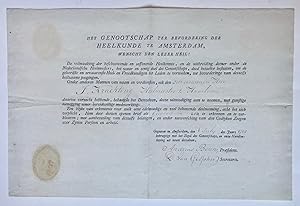 [Diploma, medical, 1790] Diploma voor lidmaatschap van "Het Genootschap ter bevordering der heelk...
