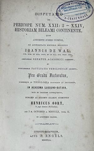 Bild des Verkufers fr Disputatio de pericope Num. XXII [.] Leiden P. Engels 1860 zum Verkauf von Antiquariaat Arine van der Steur / ILAB