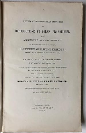 Specimen economico-politicum inaugurale de distributione et forma praediorum [.] Leiden A.W. Sijt...
